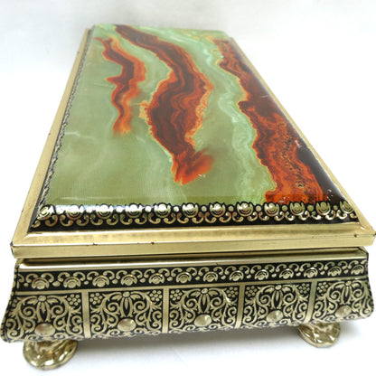 Vintage Tin Container by Blue Bird Confectionery of England: Featuring Four Footed-Feet and a Rare Faux Marble or Jade Hinged Lid