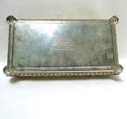 Vintage Tin Container by Blue Bird Confectionery of England: Featuring Four Footed-Feet and a Rare Faux Marble or Jade Hinged Lid