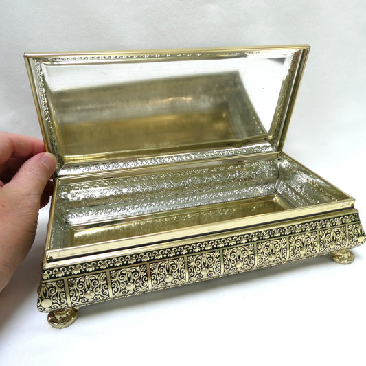 Vintage Tin Container by Blue Bird Confectionery of England: Featuring Four Footed-Feet and a Rare Faux Marble or Jade Hinged Lid