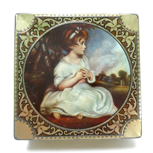 Vintage Thorne's Premier Hinged-Lid Toffee Tin, Featuring the Famous Painting, "The Age of Innocence" by Sir Joshua Reynolds
