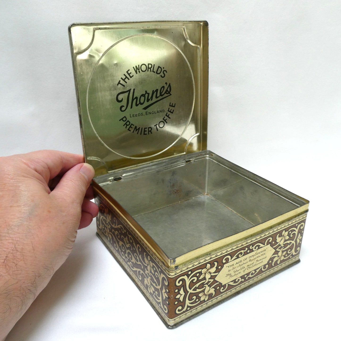 Vintage Thorne's Premier Hinged-Lid Toffee Tin, Featuring the Famous Painting, "The Age of Innocence" by Sir Joshua Reynolds