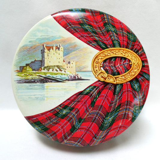 Vintage Castle Shortbread Biscuit Tin by Huntley and Palmers: The Eilean Donan Castle and Royal Stewart Tartan
