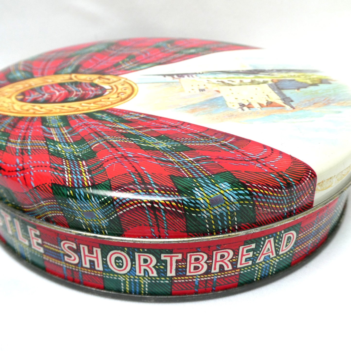 Vintage Castle Shortbread Biscuit Tin by Huntley and Palmers: The Eilean Donan Castle and Royal Stewart Tartan