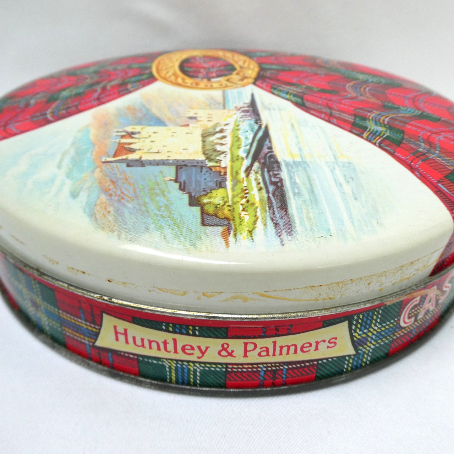 Vintage Castle Shortbread Biscuit Tin by Huntley and Palmers: The Eilean Donan Castle and Royal Stewart Tartan