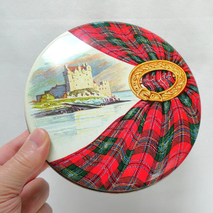 Vintage Castle Shortbread Biscuit Tin by Huntley and Palmers: The Eilean Donan Castle and Royal Stewart Tartan