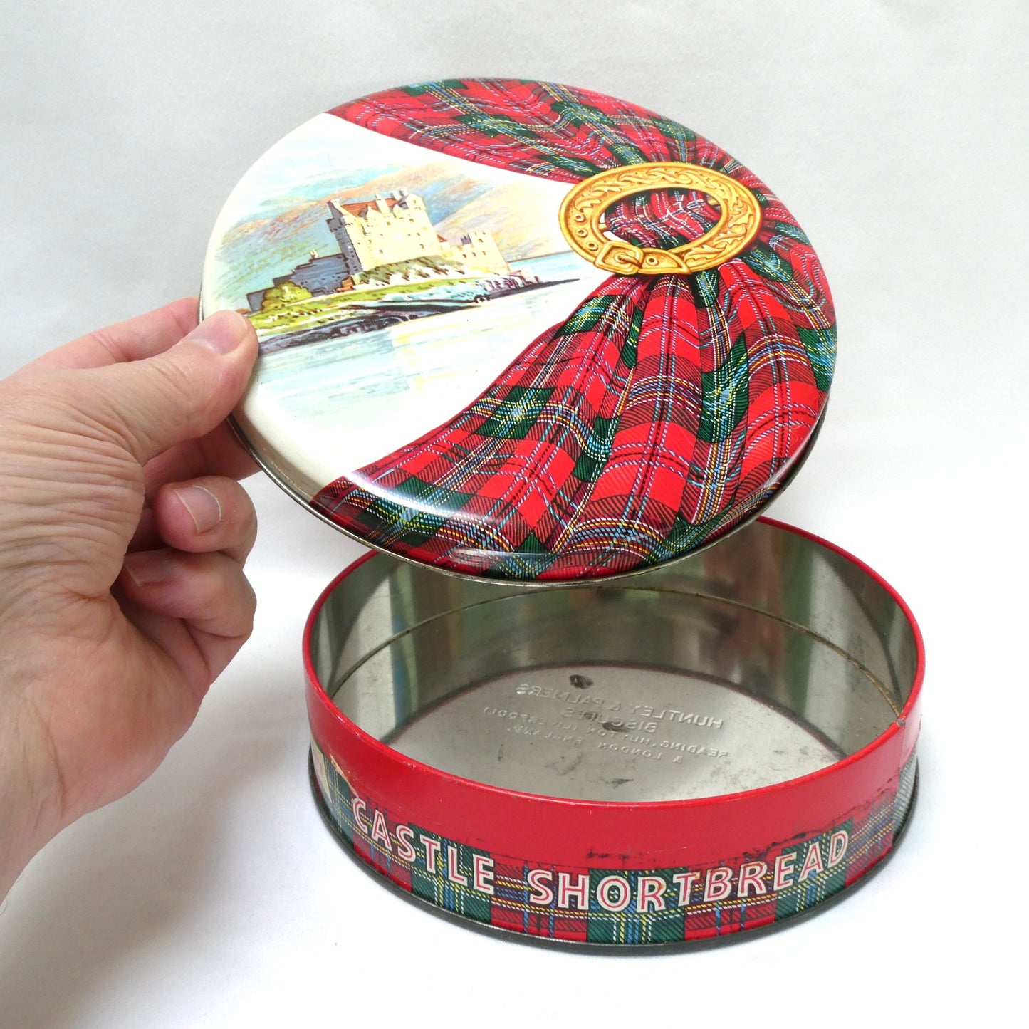 Vintage Castle Shortbread Biscuit Tin by Huntley and Palmers: The Eilean Donan Castle and Royal Stewart Tartan