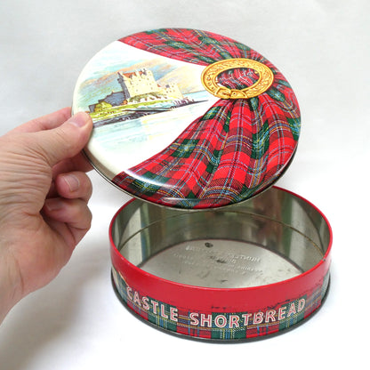 Vintage Castle Shortbread Biscuit Tin by Huntley and Palmers: The Eilean Donan Castle and Royal Stewart Tartan