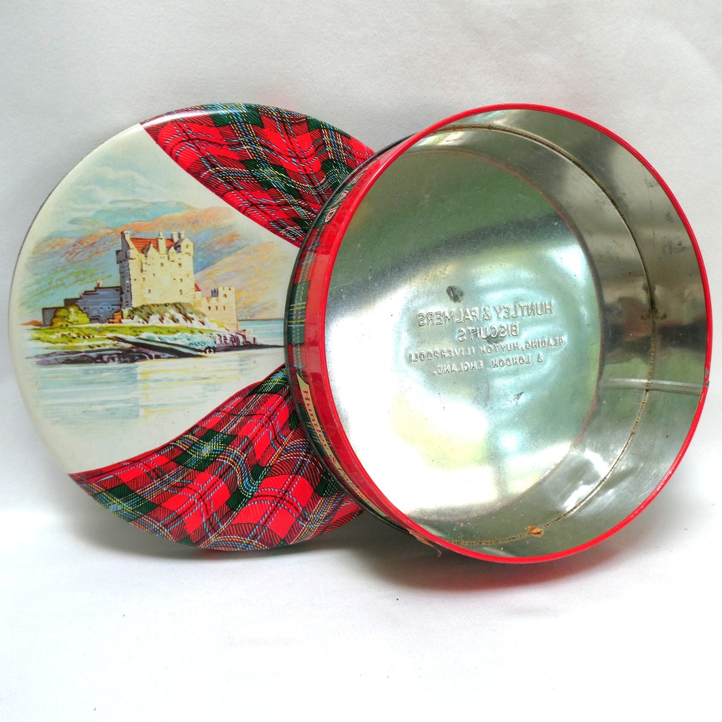 Vintage Castle Shortbread Biscuit Tin by Huntley and Palmers: The Eilean Donan Castle and Royal Stewart Tartan