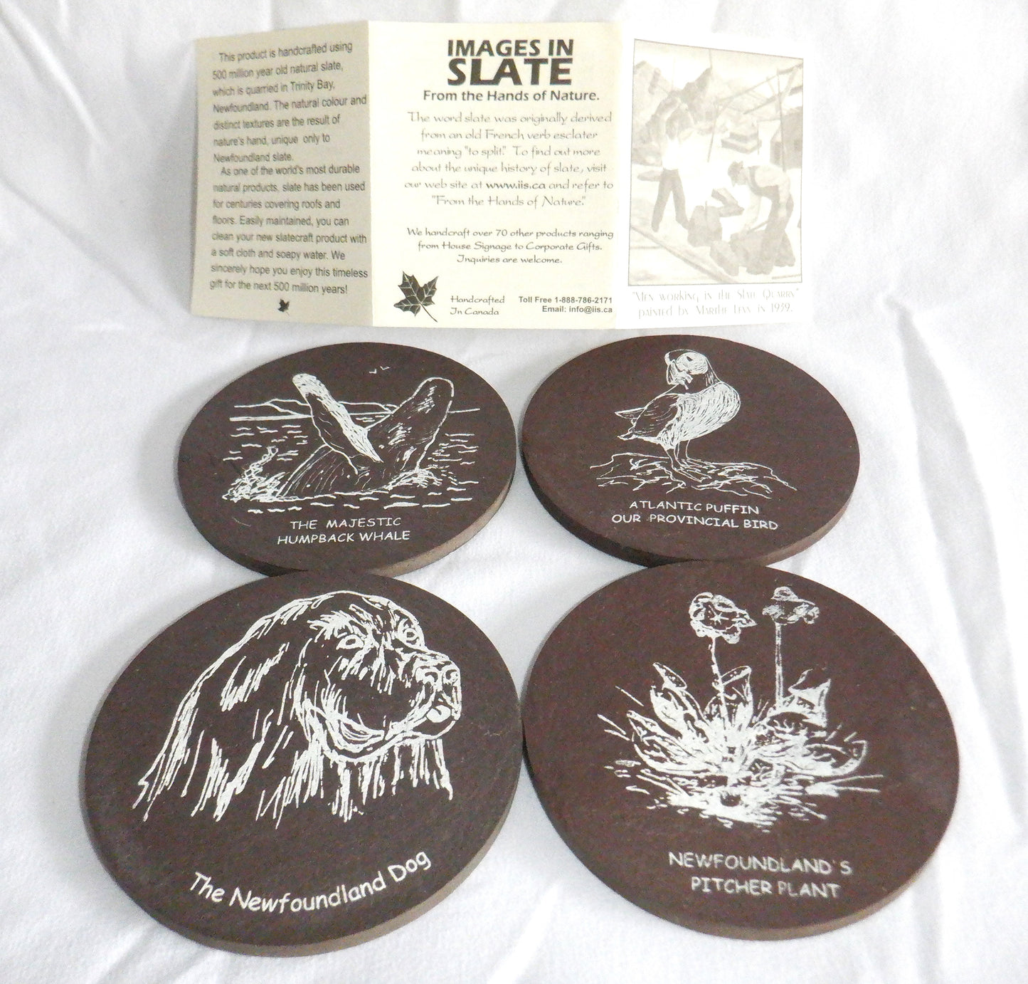 Newfoundland Handmade 500-Million-Year-Old Slate Coasters, Set of 4, NEW CONDITION 1990's!