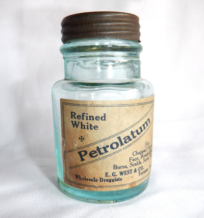 Antique Rare Canadian PETROLATUM BOTTLE, by E. G. West & Co Druggists. Toronto, Canada