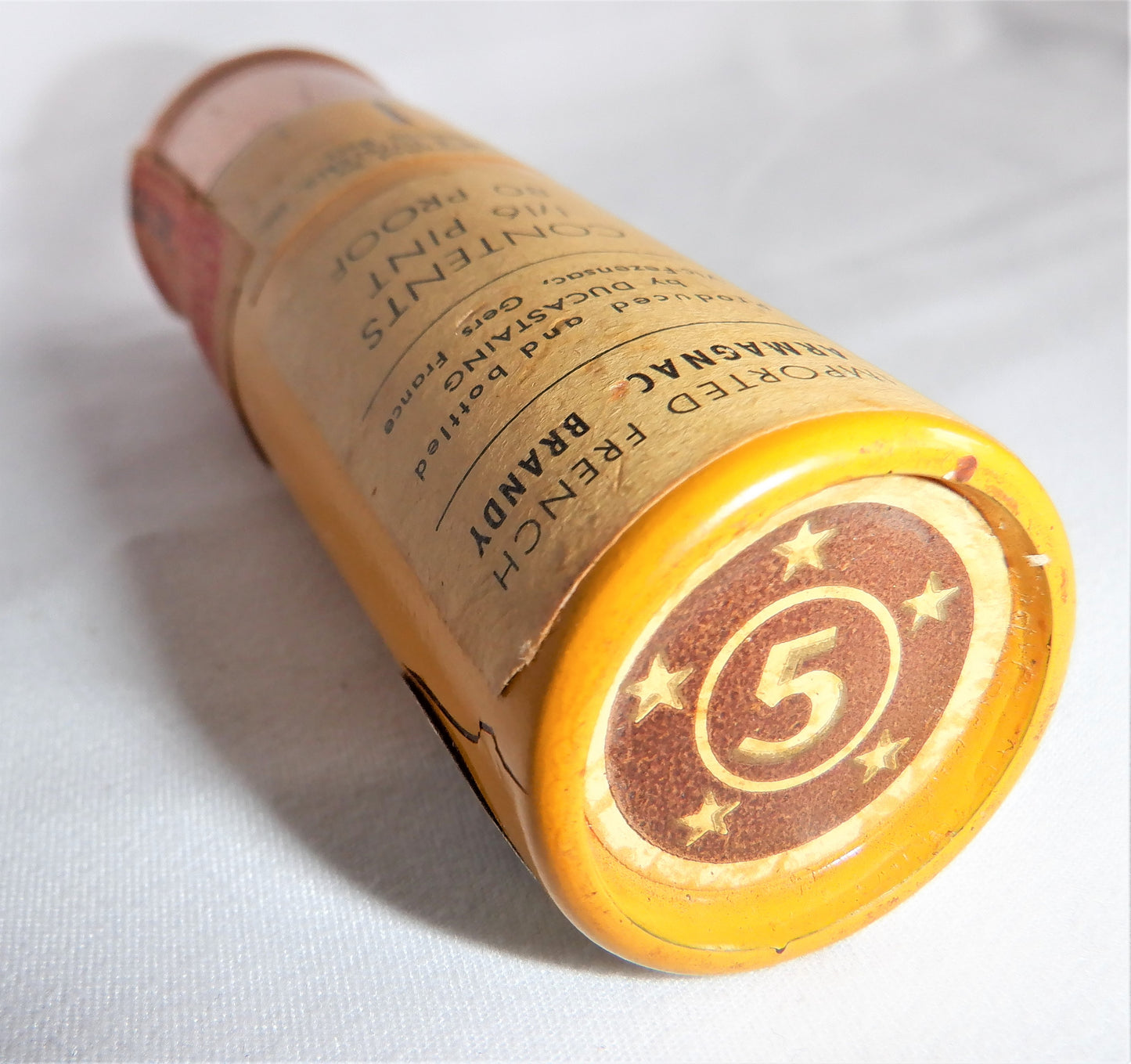 THE HUNTER'S LUCKY SHOT, 1950's Rare VO Armagnac French Brandy, Shotgun Cartridge Yellow #5