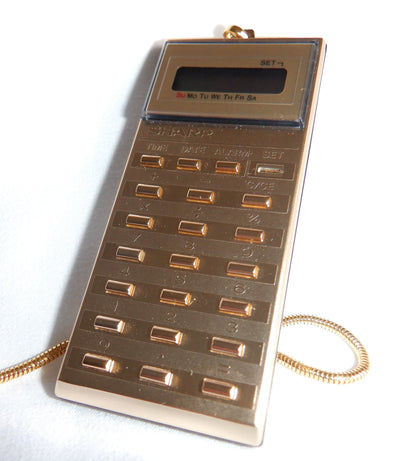 VINTAGE SHARP POCKET CALCULATOR, Model EL-8061S, MINT Condition w/chain, clasp, key & case! Made in Japan 1980's