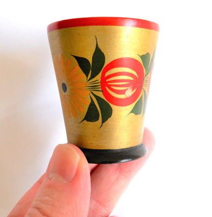 Small Wooden Hand-Painted GOLD CUP, Made in the USSR, 1970's