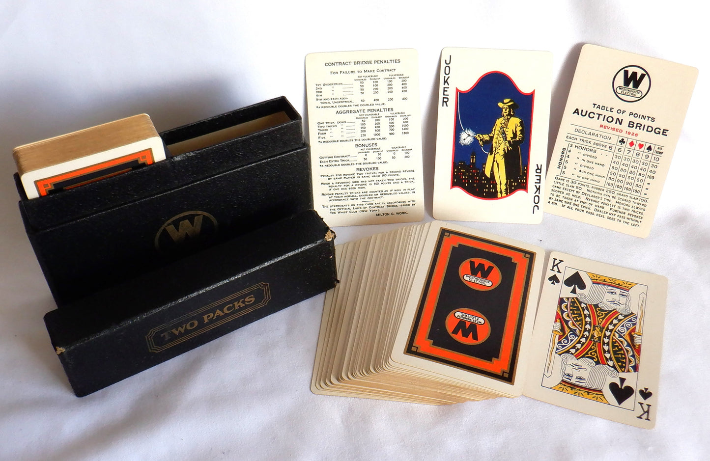 ANTIQUE BRIDGE PLAYING CARDS, 2-Packs & Original Case Compliments of THE WESTINGHOUSE ELECTRIC CORPORATION, 1920's