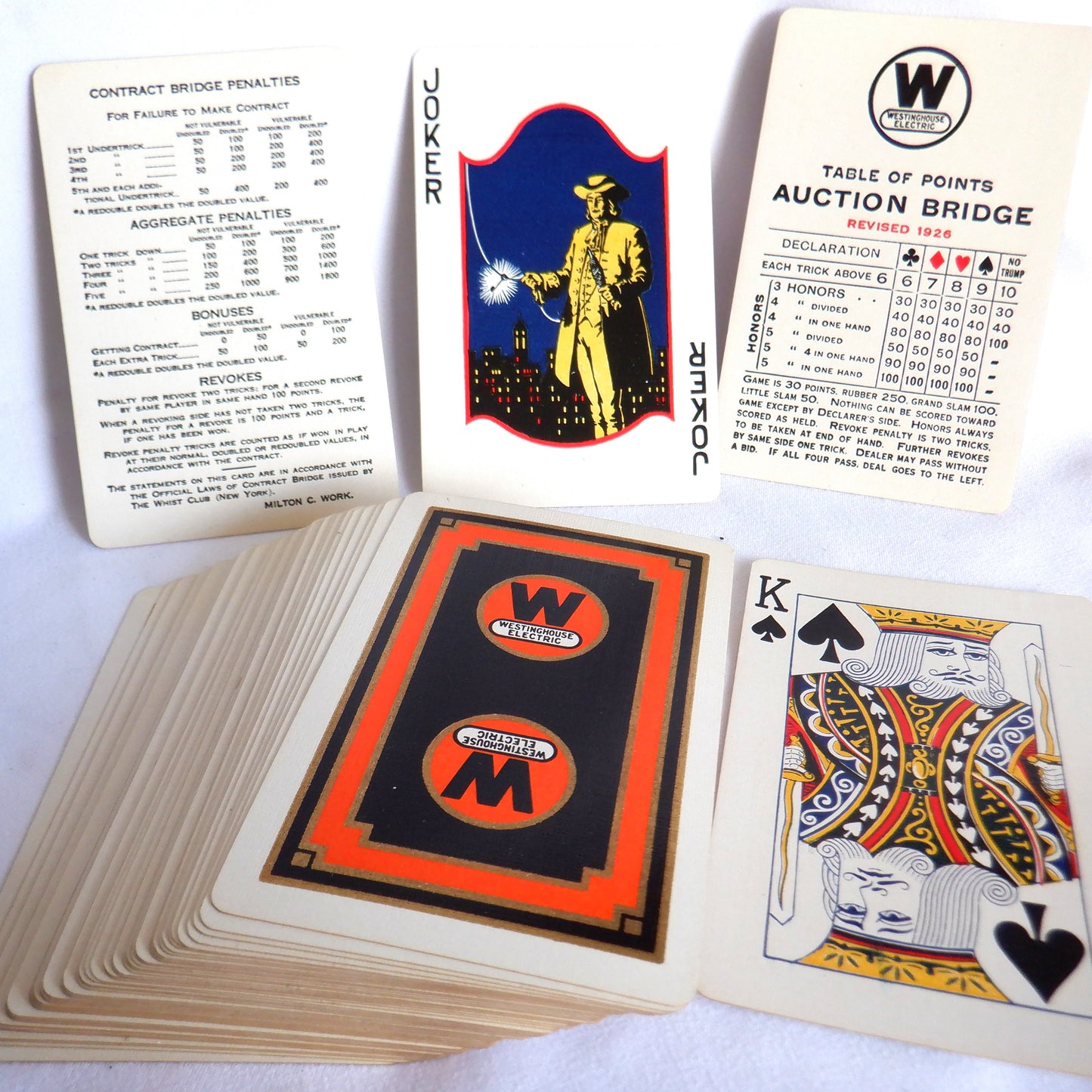 ANTIQUE BRIDGE PLAYING CARDS, 2-Packs & Original Case Compliments of THE WESTINGHOUSE ELECTRIC CORPORATION, 1920's