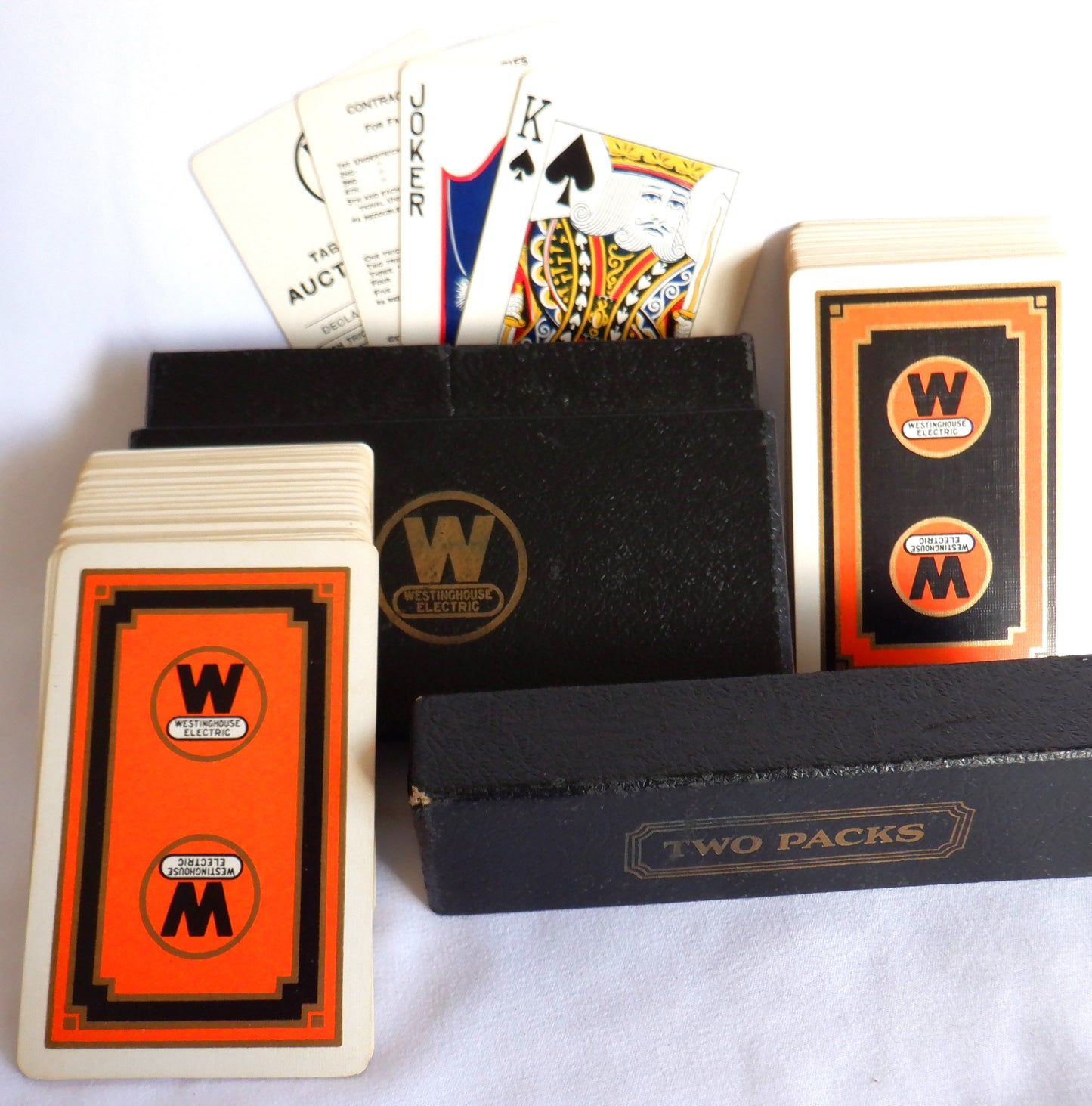 ANTIQUE BRIDGE PLAYING CARDS, 2-Packs & Original Case Compliments of THE WESTINGHOUSE ELECTRIC CORPORATION, 1920's