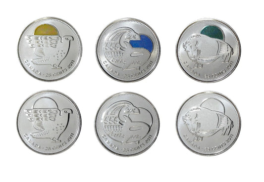 2011 Canadian .25-cent Quarters in a 6-Pack Pliofilm: LEGENDARY NATURE COIN COLLECTION