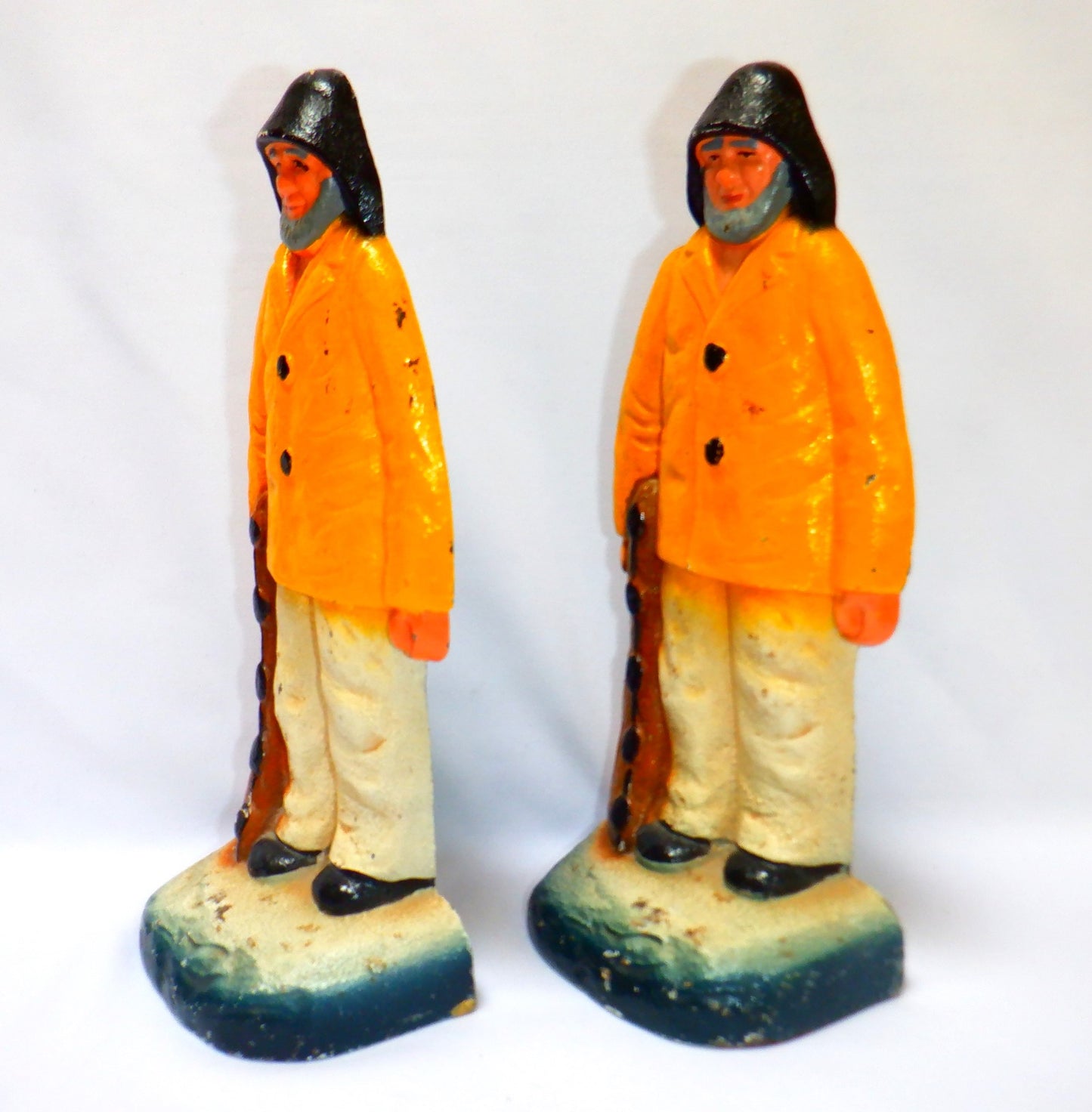 Antique Cast Iron FISHERMEN BOOKENDS or DOORHOLDERS, Hand-Painted Atlantic Canada Maritimes, 1920's