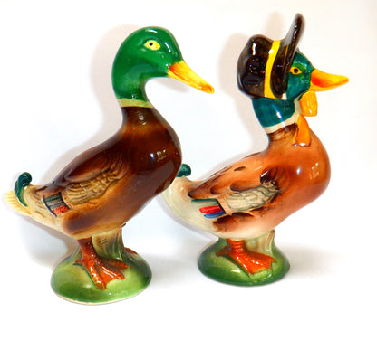 PAIR OF VINTAGE HAND-PAINTED CERAMIC DUCKS, Made In Japan, 1950's