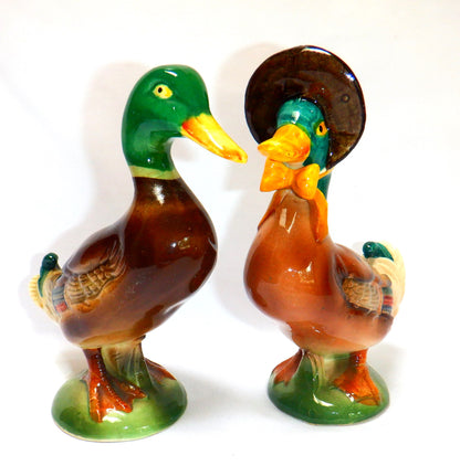 PAIR OF VINTAGE HAND-PAINTED CERAMIC DUCKS, Made In Japan, 1950's