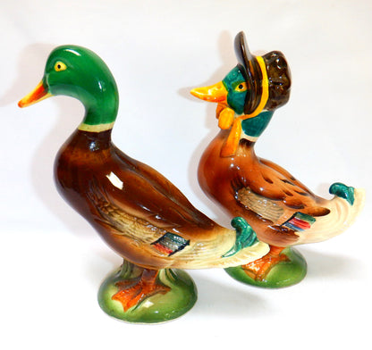 PAIR OF VINTAGE HAND-PAINTED CERAMIC DUCKS, Made In Japan, 1950's