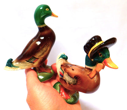 PAIR OF VINTAGE HAND-PAINTED CERAMIC DUCKS, Made In Japan, 1950's