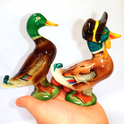 PAIR OF VINTAGE HAND-PAINTED CERAMIC DUCKS, Made In Japan, 1950's