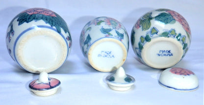 Vintage Set of 3 Miniature Chinese Vases with the original Lids