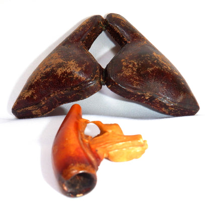 Antique Early Century European Hand-Carved MINIATURE TOBACCO PIPE w/original Leather Case