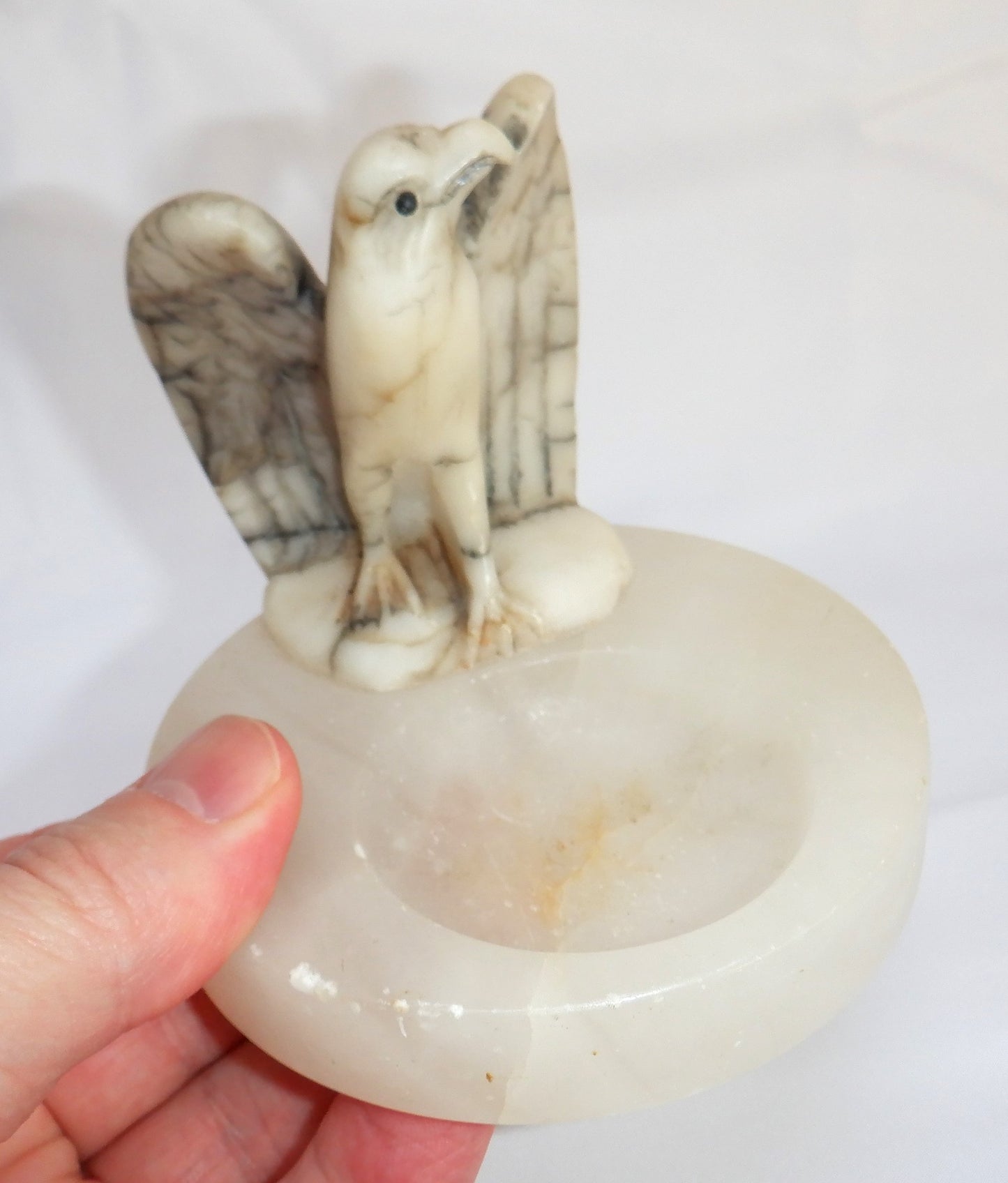 Beautiful Vintage RARE AMERICAN EAGLE Onyx Quartz Mans Ring Trinket Coin Tray