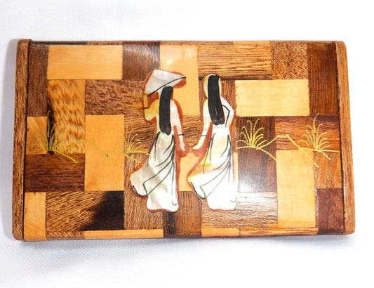 BUSINESS CARD CASE, Vintage Hand-Made of Exotic Woods and MOTHER-OF-PEARL
