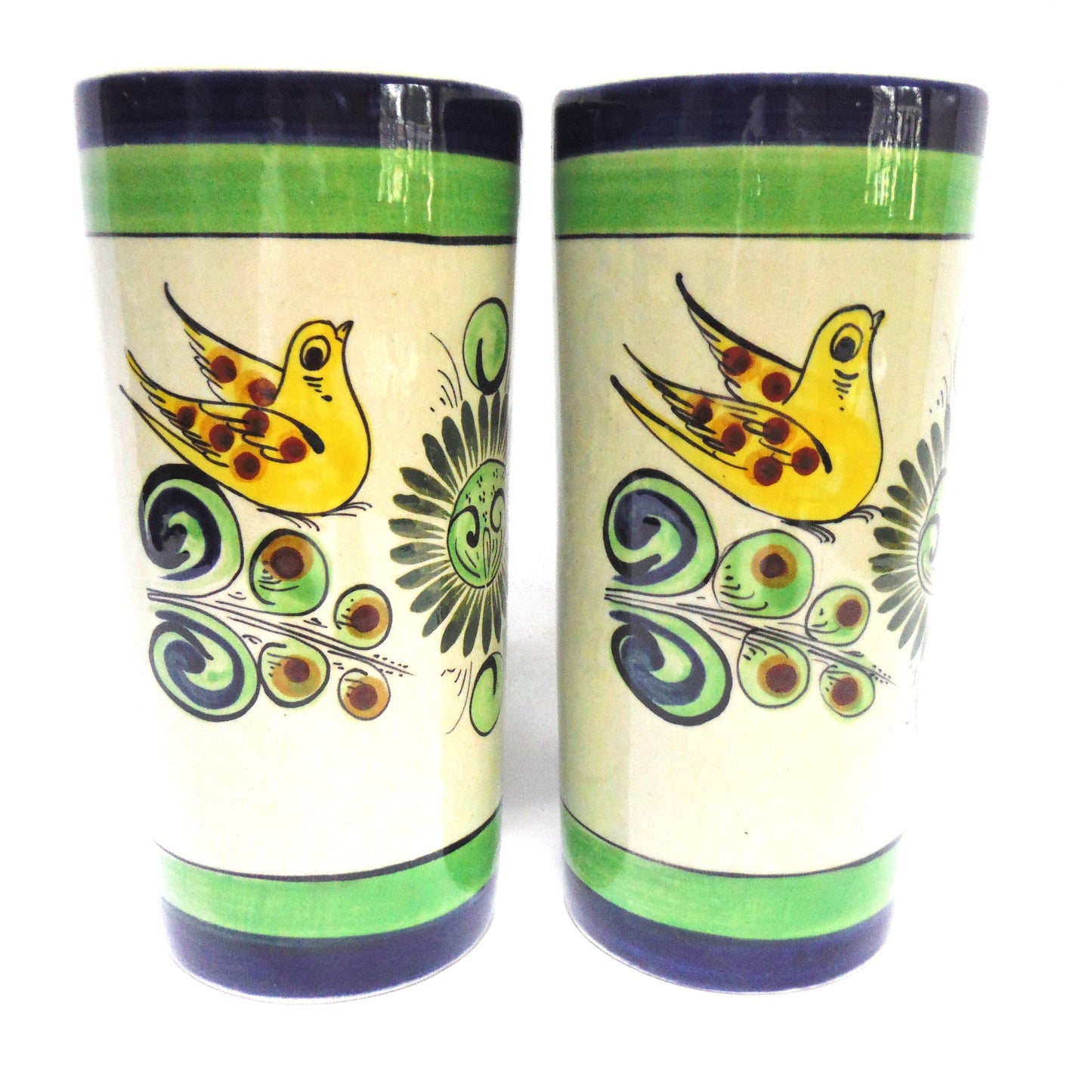 VINTAGE MEXICAN TALL CROCK CUPS, Set of TWO, Hand-Painted & Artist Signed, 1979