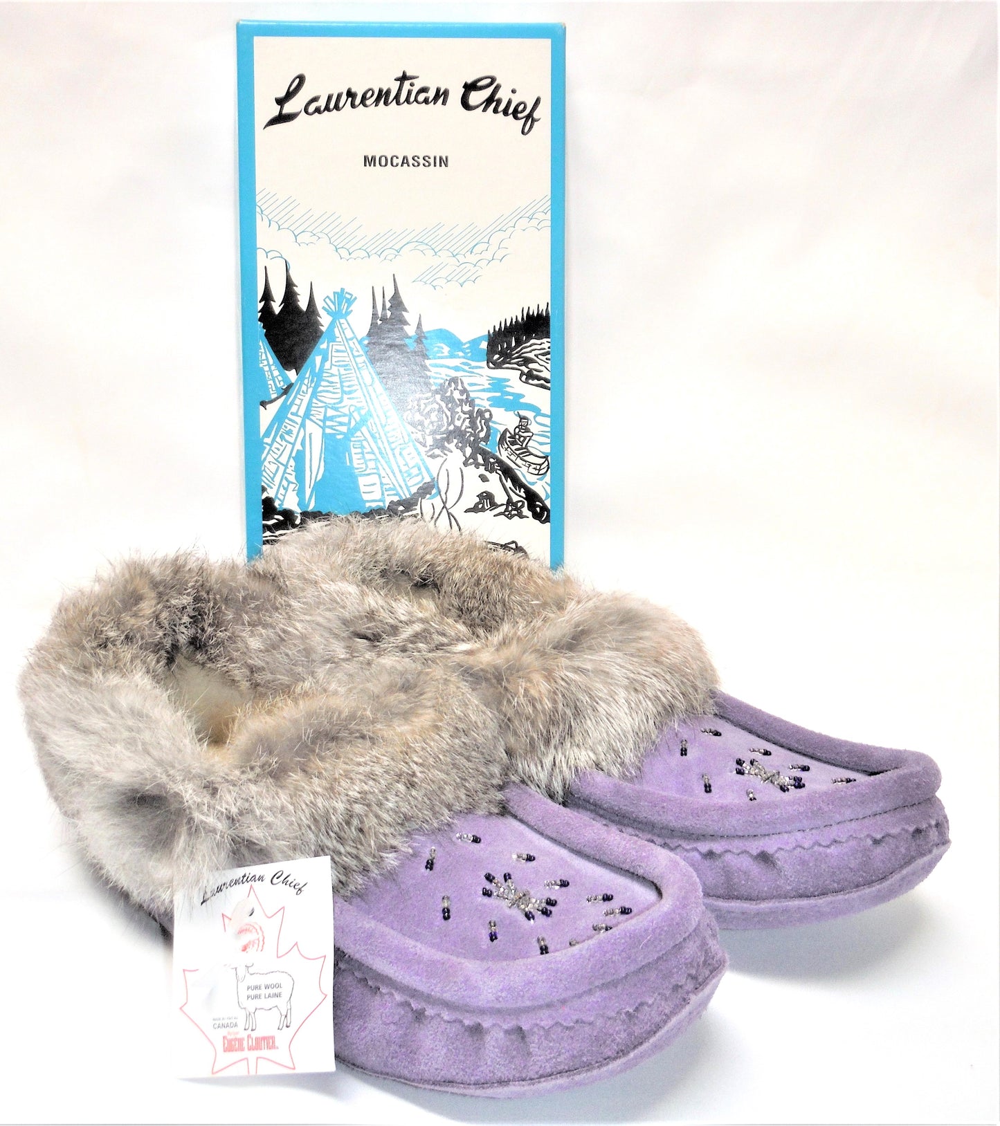 Vintage Laurentian Chief Moccasins, BRAND NEW Purple Size 11-L, by Eugene Cloutier of Quebec, Canada