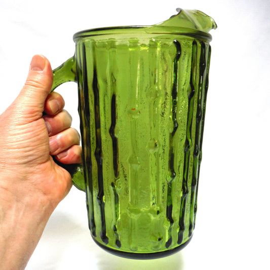 Vintage Glass Pitcher Jug in Avacado Green by Anchor Hocking of Lancaster, Ohio