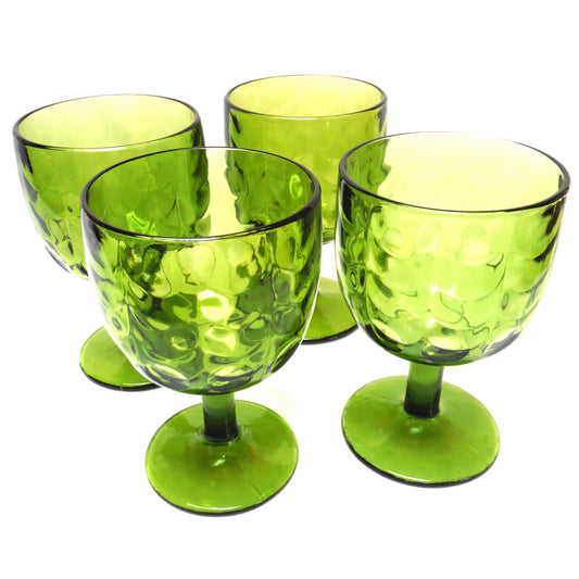 Vintage Indiana Glass Pedestal Glasses, in Avacado Green with the Thumbprint Design