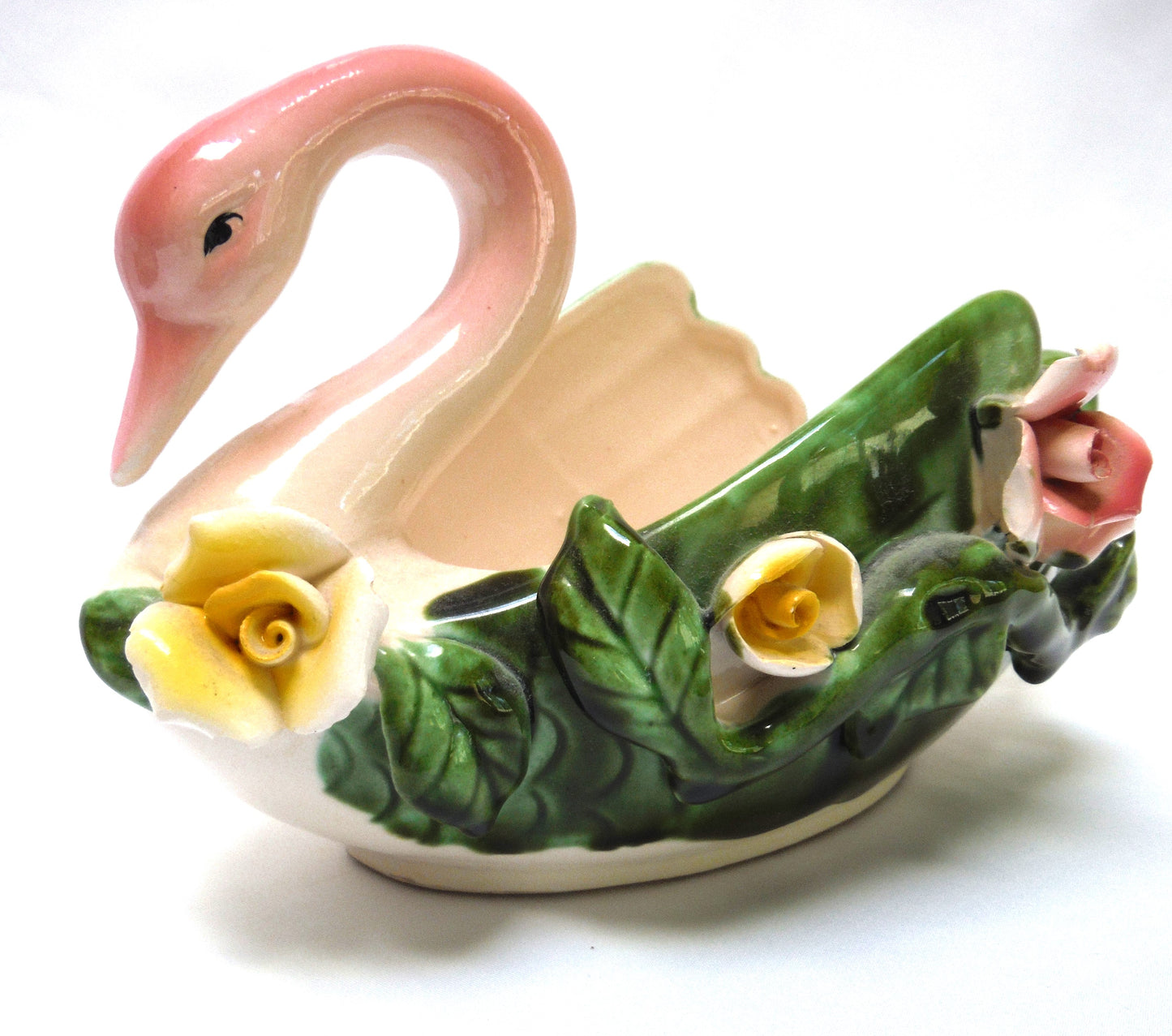 Mid Century Pink Swan Ceramic Flower Planter, Made in Japan