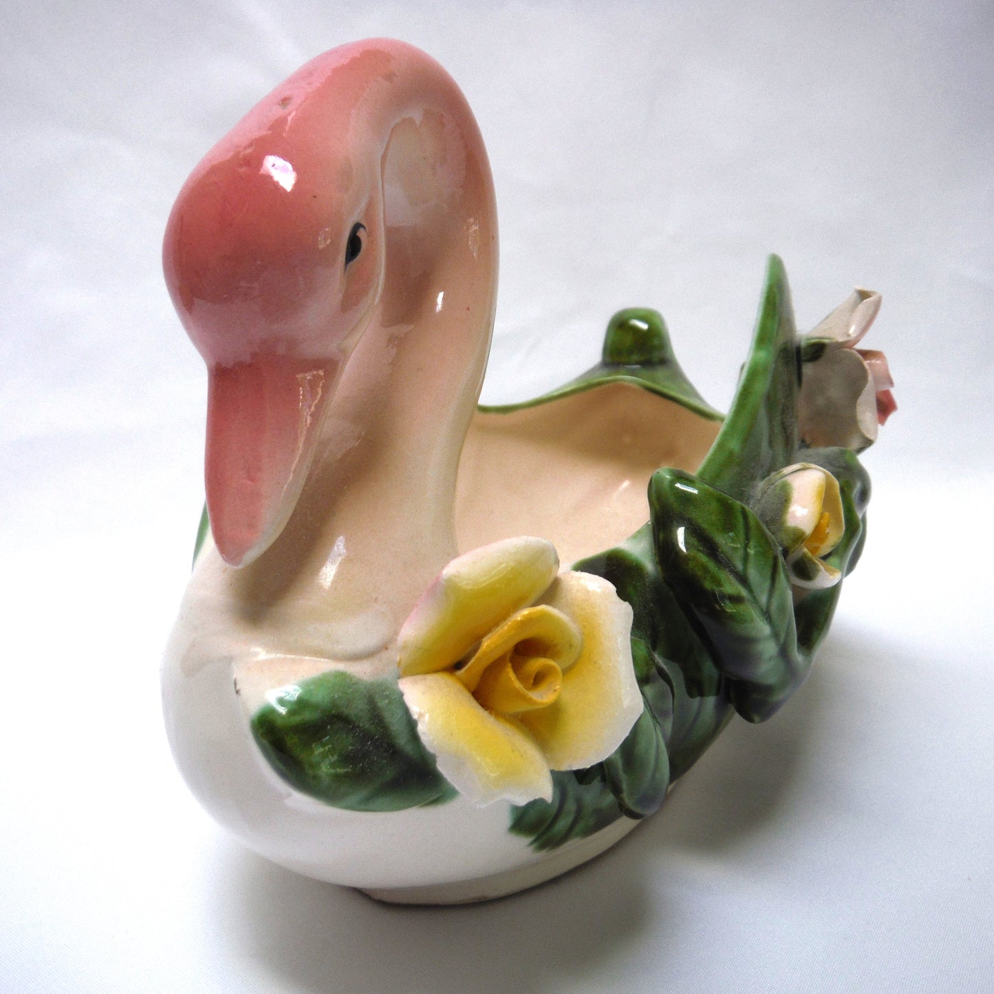 Mid Century Pink Swan Ceramic Flower Planter, Made in Japan