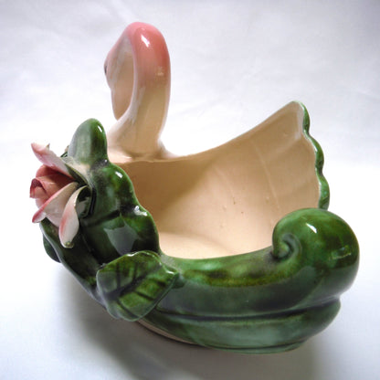 Mid Century Pink Swan Ceramic Flower Planter, Made in Japan