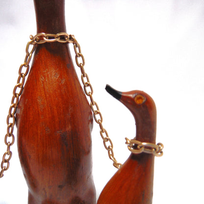 Mid-Century Modern 1960's Wooden Duck Trio with Rhinestone Eyes. Made in Hong Kong