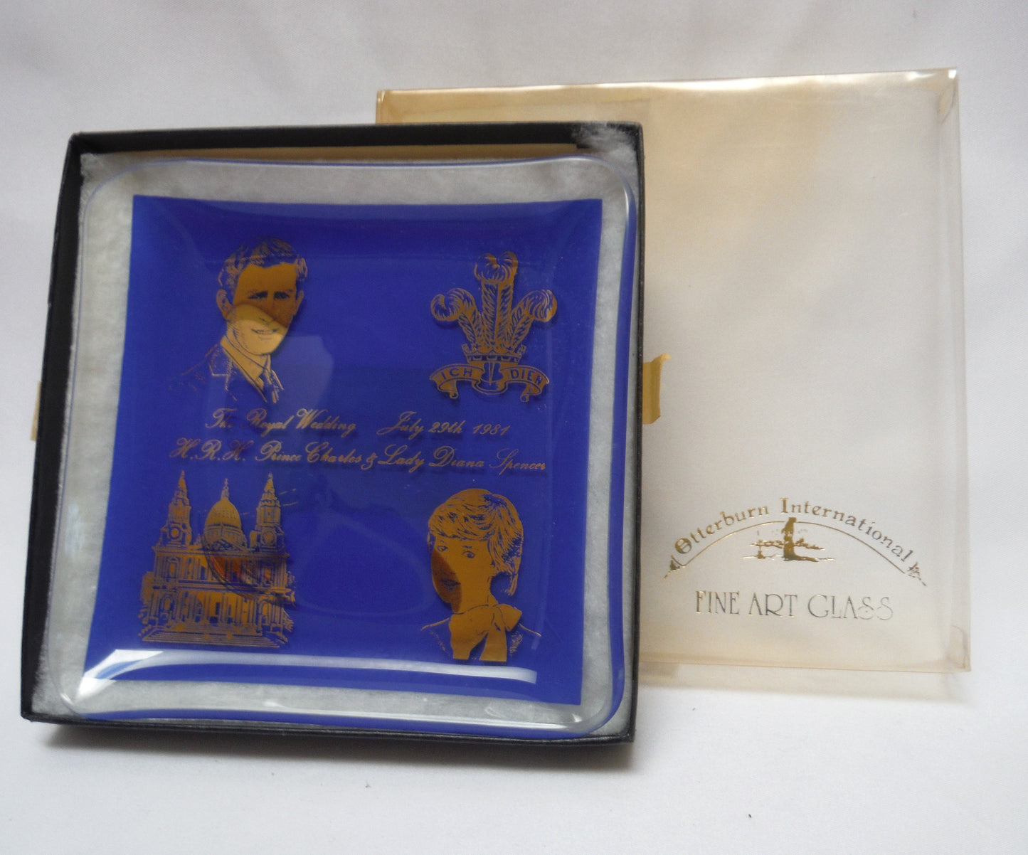 Blue Trinket Dish by Otterburn International Fine Art Glass of England: HRH Prince Charles and Lady Diana Wedding, 1981