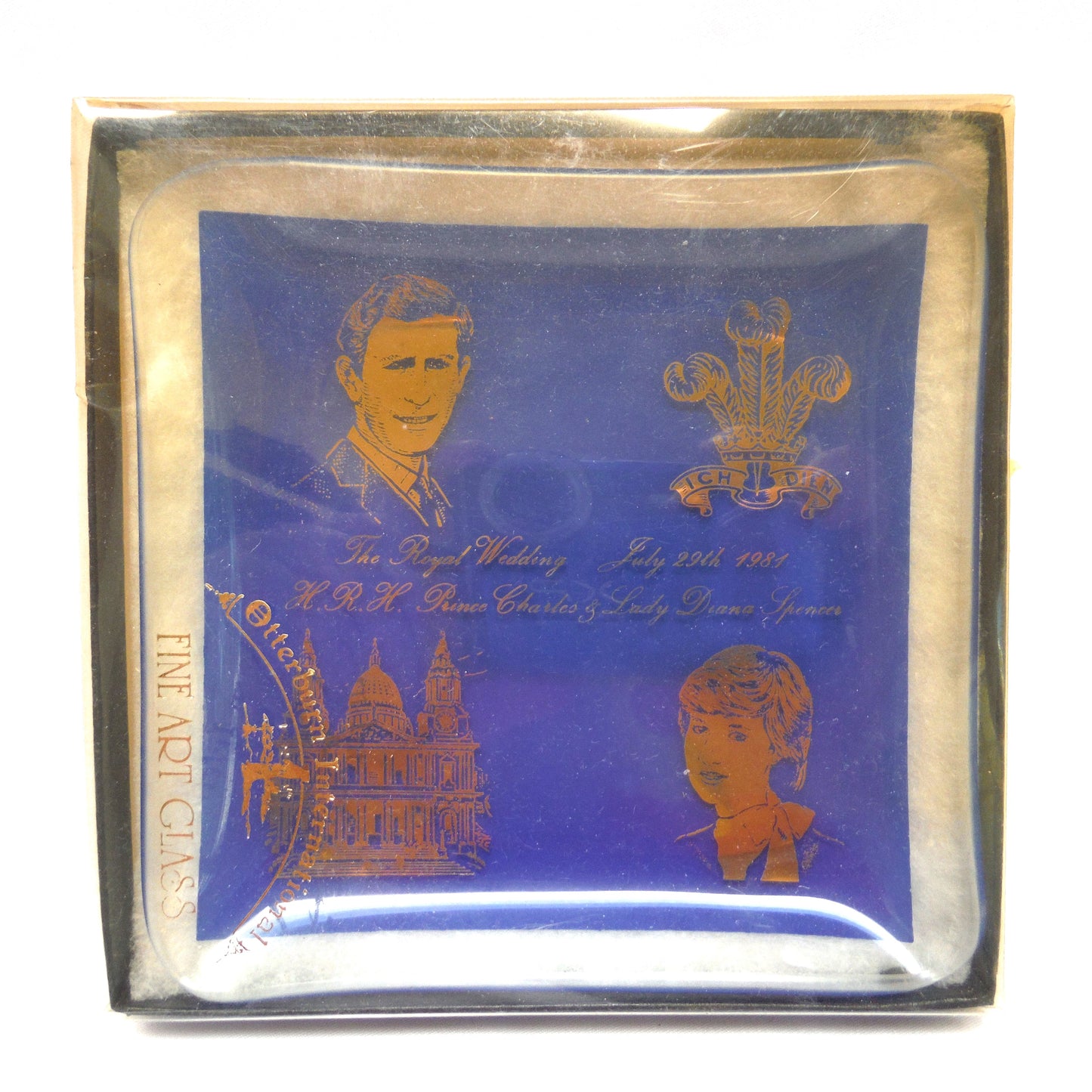 Blue Trinket Dish by Otterburn International Fine Art Glass of England: HRH Prince Charles and Lady Diana Wedding, 1981