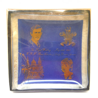 Blue Trinket Dish by Otterburn International Fine Art Glass of England: HRH Prince Charles and Lady Diana Wedding, 1981