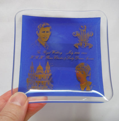 Blue Trinket Dish by Otterburn International Fine Art Glass of England: HRH Prince Charles and Lady Diana Wedding, 1981