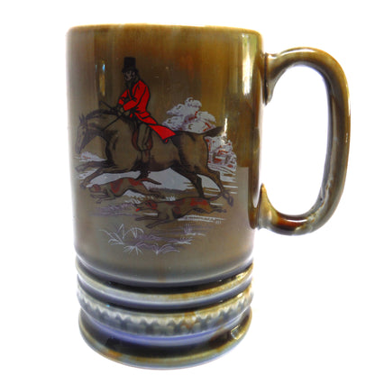 Vintage KILLARNEY MUG, with Swiss Musical Movement by Reuge, and Blue Green Glazed Finish by WADE of Ireland: 'THE FOX HUNT'