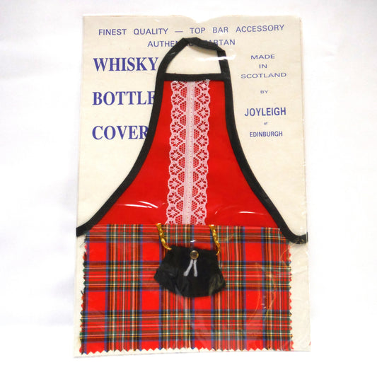 VINTAGE WHISKEY BOTTLE COVER: 'Red Plaid Kilt Apron', Made in Scotland by Joyleigh of Edinburgh