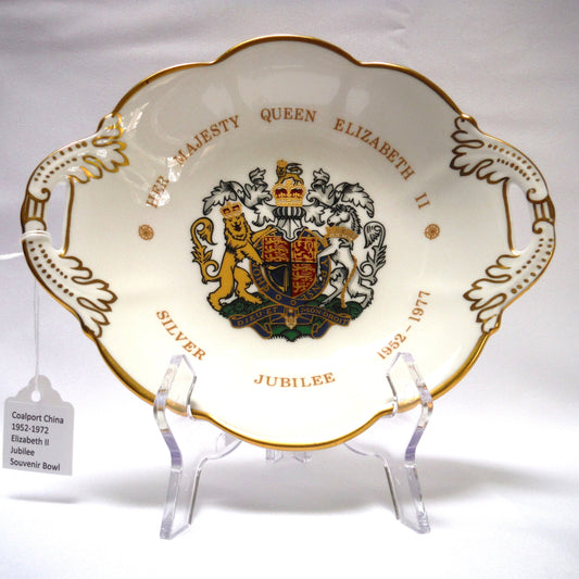 QUEEN ELIZABETH II SILVER JUBILEE: Large Coalport China Souvenir Two-Handled Bowl, 1977