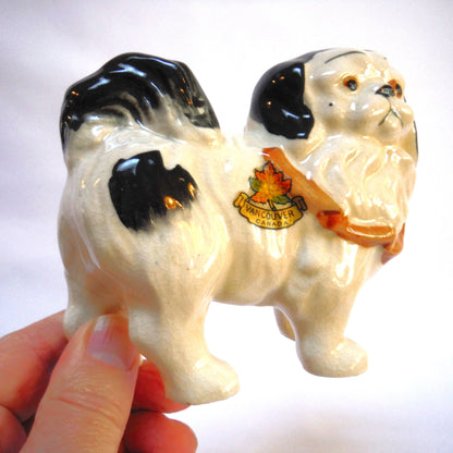 MID-CENTURY BLACK & WHITE PUG DOG STATUE STAMPED VANCOUVER, Made in Japan