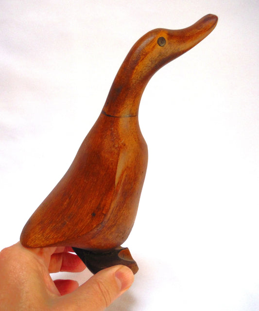 MID CENTURY MODERN STATUE: Hand-Carved Wooden Lucky Duck