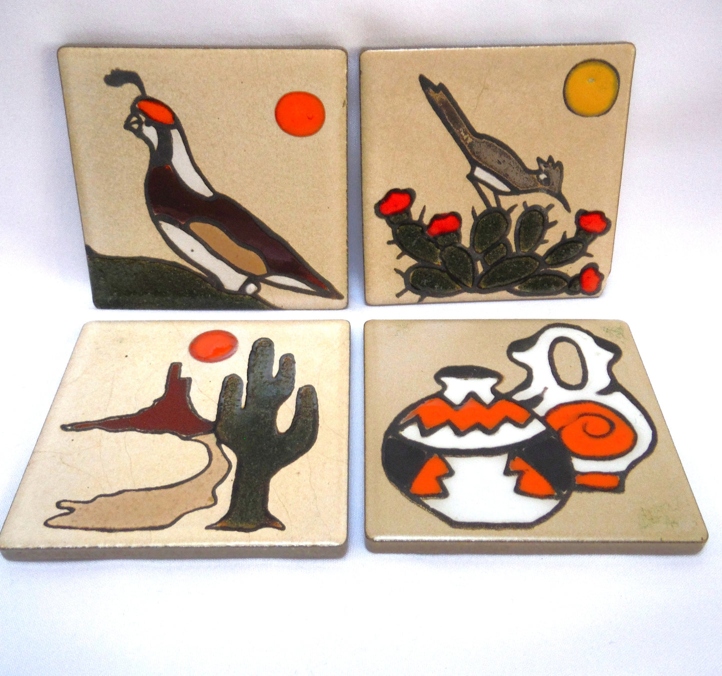 VINTAGE SET OF 4 TILE DRINK COASTERS: Southwest Styled Desert Terracotta