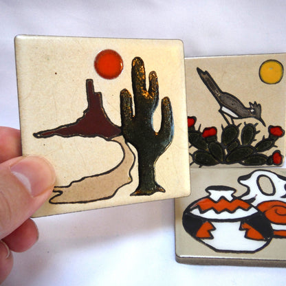 VINTAGE SET OF 4 TILE DRINK COASTERS: Southwest Styled Desert Terracotta